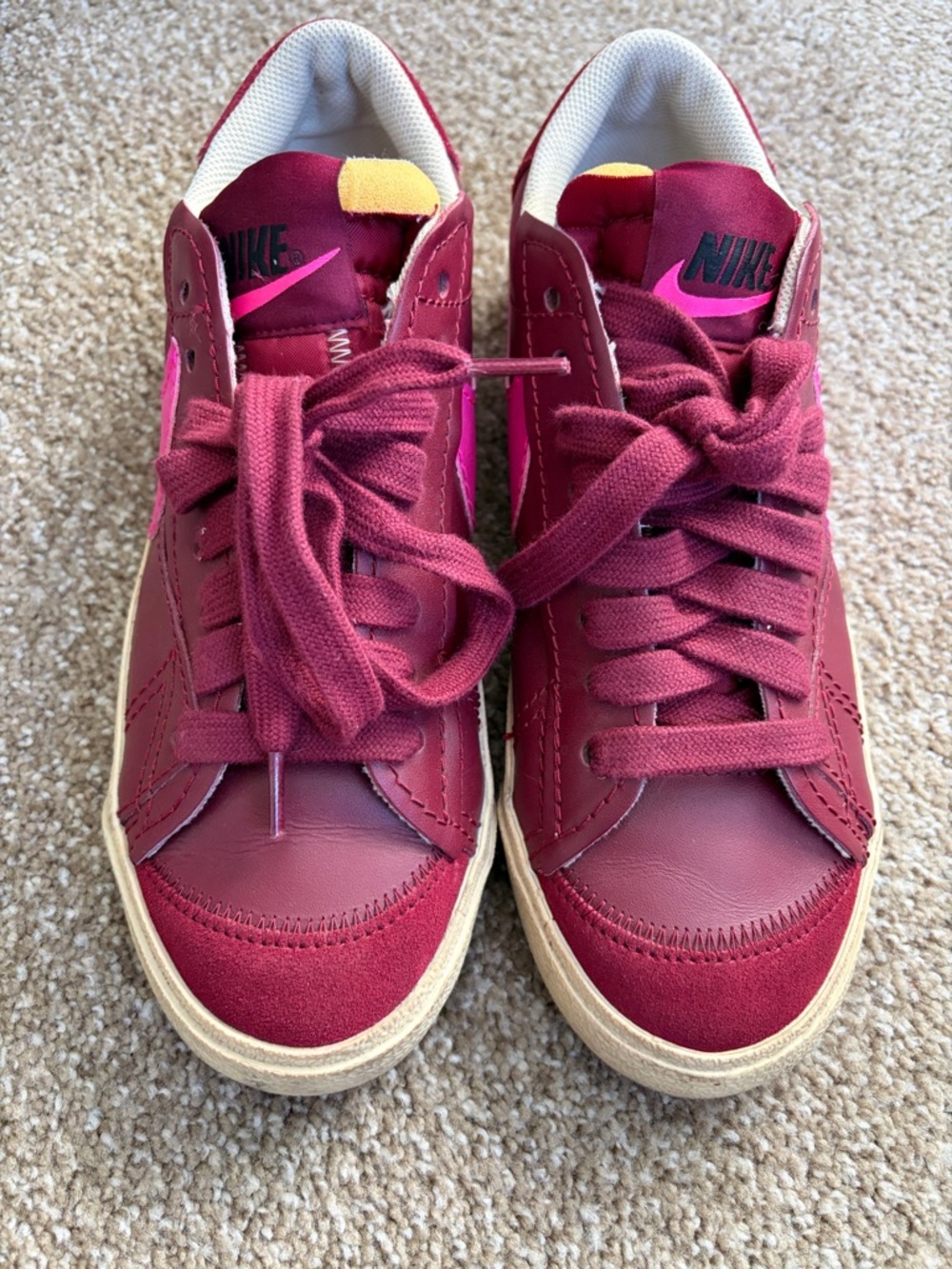 Nike Women Burgundy and Pink Low-Top Sneakers